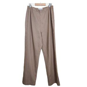 Chadwicks Wide Leg Trousers Pants Womens 12 Beige‎ 100% Linen Elastic Zipper